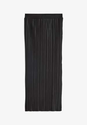 Jupe midi plissée noire avec une taille élastique, présentée à plat sur fond blanc.