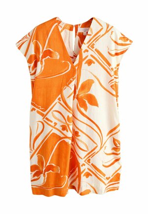 PETITE FIT - SHORT SLEEVE V-NECK KAFTAN MINI WITH - Nappali ruha - orange tile print