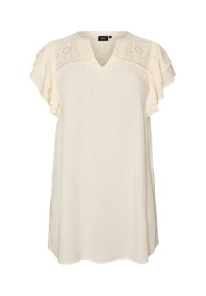 Zizzi, TUNIKA MIT BRODERIE ANGLAISE UND RÜSCHENÄRMELN - Tunika - beige