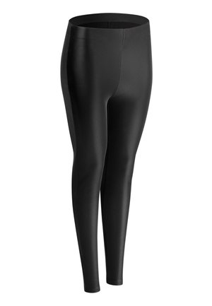Schwarze Leggings aus Kunstleder mit hoher Taille, glatem, figurbetontem Design und nahtlosem Bund.