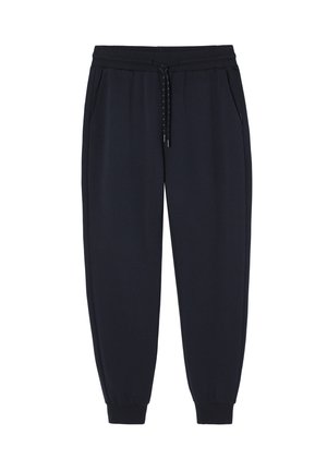 Navy Sweatpants mit einem elastischen Bund, Kordelzug und Bündchen an den Knöcheln; aus weichem Stoff gefertigt und mit seitlichen Taschen für zusätzlichen Komfort.