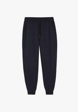 Jūras spēku sporta bikses ar elastīgu jostu, sašūtu auklu un potīšu aprocēm; izgatavotas no mīksta auduma ar sānu kabatām ērtībai.