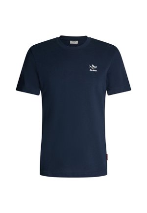 Navy blue cotton t-shirt with a crew neckline and short sleeves. Features a white embroidered logo on the chest. Regular fit design.