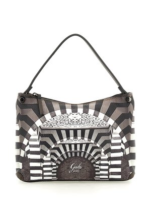 Borsa con un design ad arco a righe bianche e nere che ricorda i modelli architettonici e con "Gabs 600" stampato sul davanti.