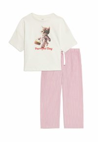 Marks & Spencer YG CAT TEE STRIPE POPLIN LL PJ SET - Nachtwäsche Set - pink