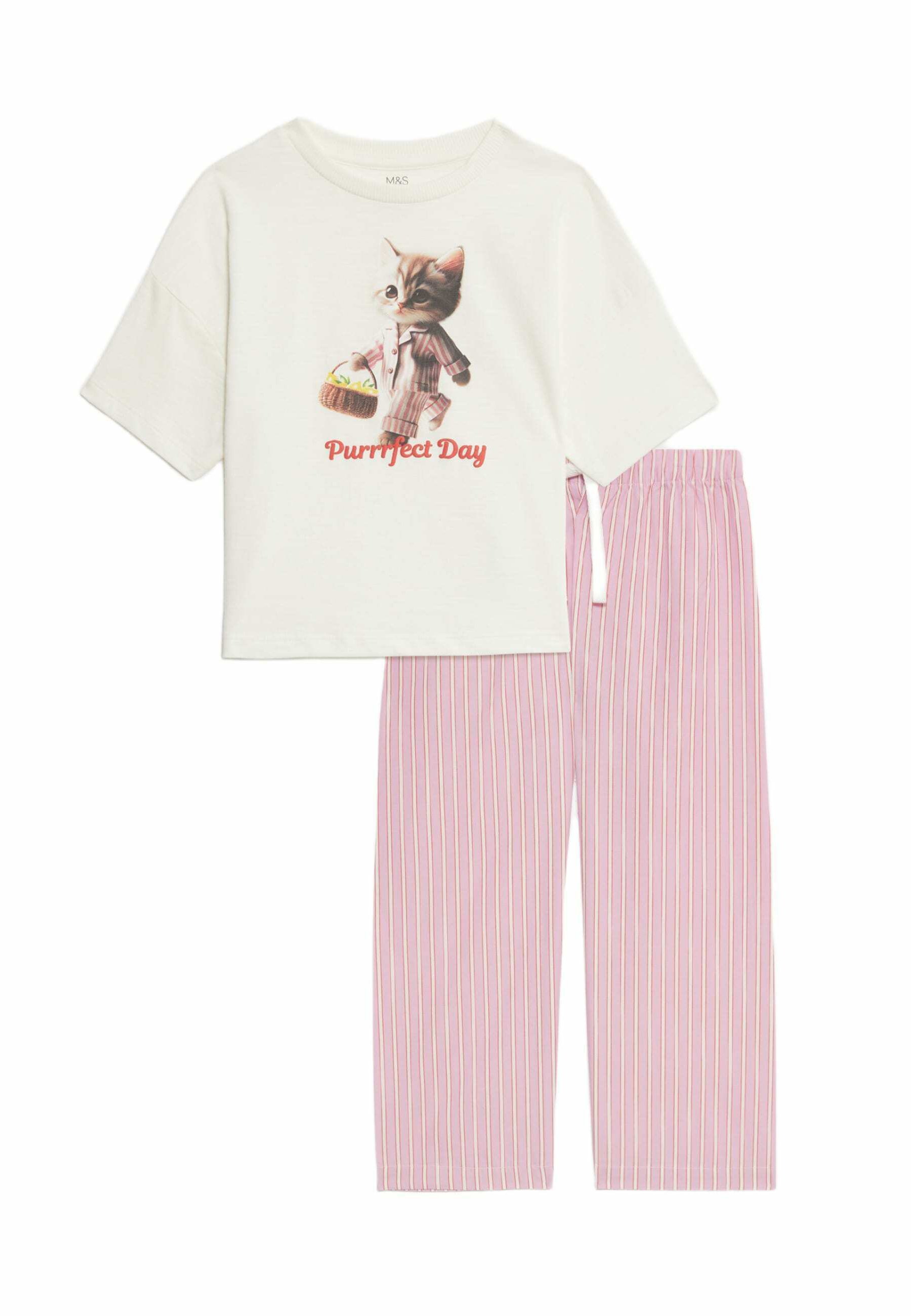 Marks Spencer YG CAT TEE STRIPE POPLIN LL PJ SET Pyjama set