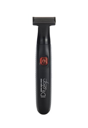 Recortadora eléctrica inalámbrica negra con un botón de encendido rojo y agarre texturizado, etiquetada "ID Italian Design" en el mango.