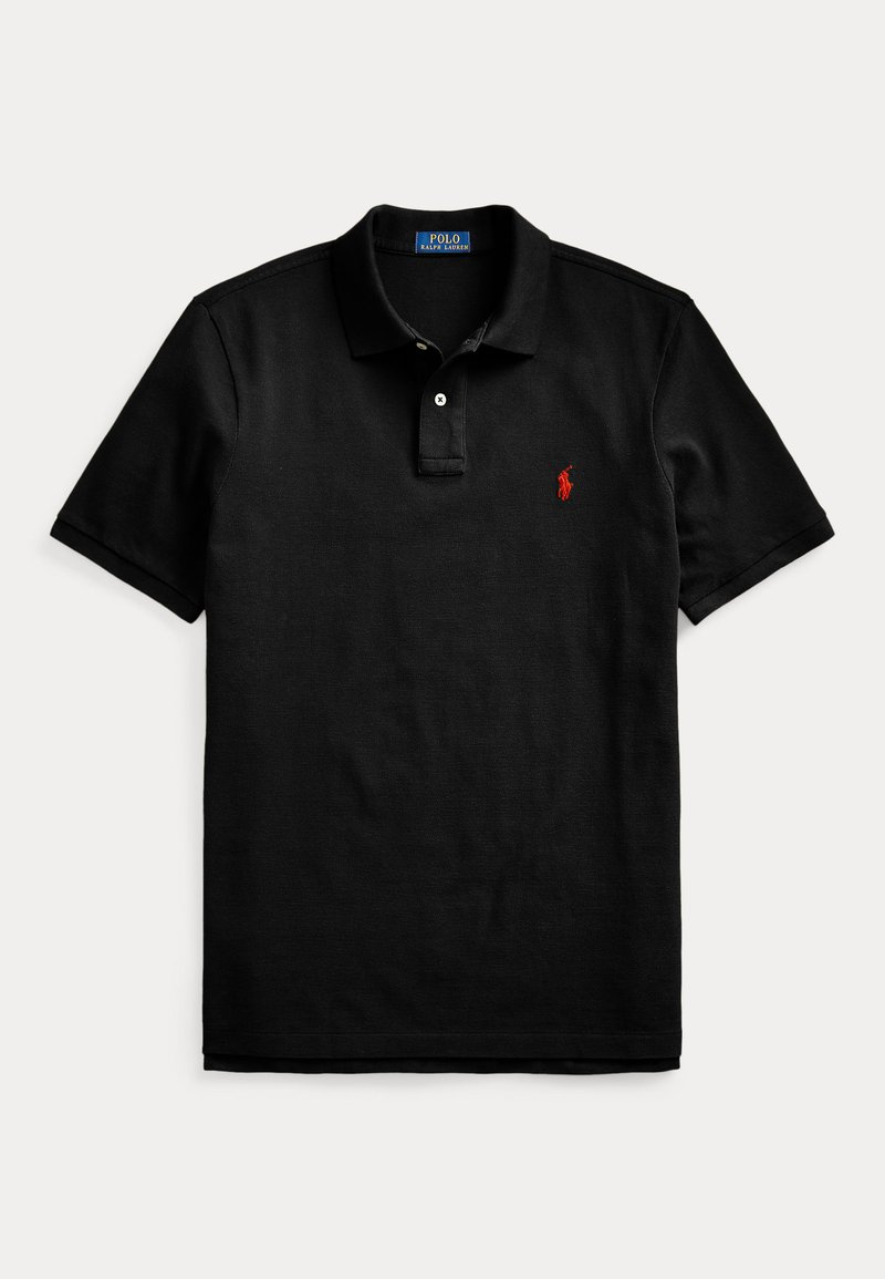 Sort Polo Ralph Lauren polo t-shirt med korte ærmer, krave og rødt broderet logo på venstre bryst.