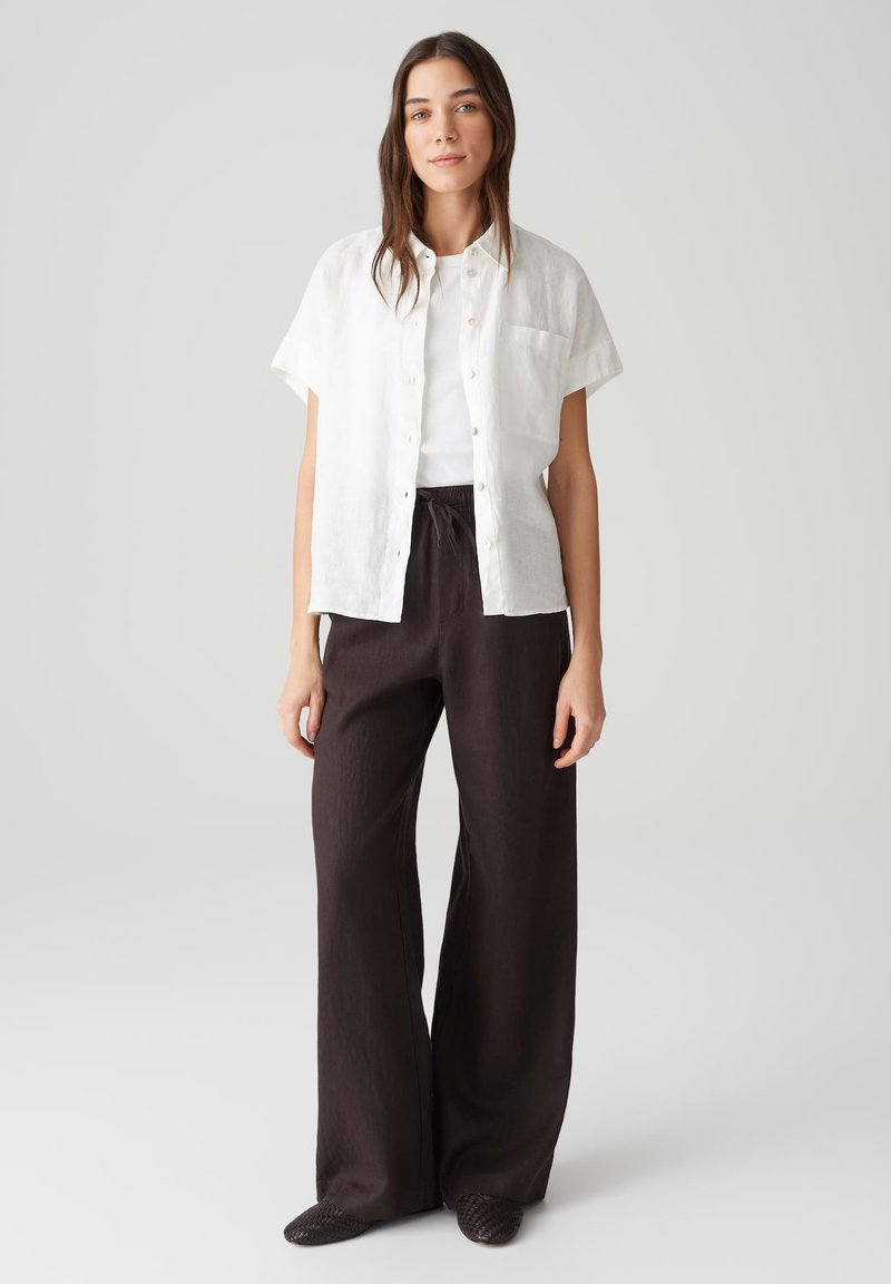 OPUS Regular fit bandplooibroek met ceintuurlussen, model 'Mulona' in lichtbruin online kopen | P&C