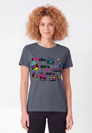 watapparel, 80S LOVE - T-shirt print - blue grey