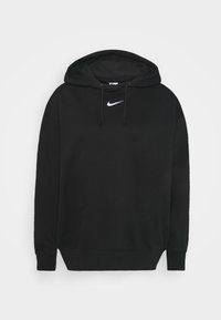 Černá bavlněná mikina s klokaní kapsou vpředu, kapucí na stažení a bílým logem Nike na hrudi. Měkký materiál, volný střih.