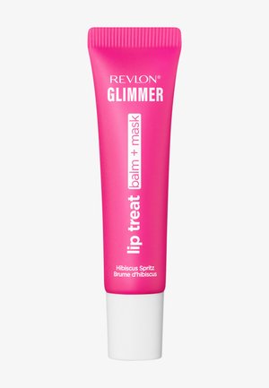 Revlon Glimmer felroze tube lip treat balsem en masker in Hibiscus Spritz smaak met witte dop, rechtopstaand op een witte achtergrond.