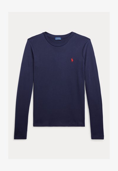 Μακρυμάνικη μπλούζα σε ναυτικό μπλε με στρογγυλή λαιμόκοψη και μικρό κόκκινο λογότυπο Polo Ralph Lauren στο αριστερό στήθος.