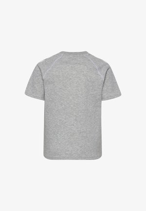 Grijs T-shirt met korte mouwen van een zachte katoenmenging, voorzien van een ronde hals en contrasterende stiksels langs de schouders en naden.