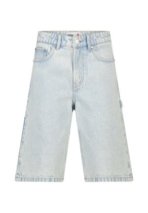 Lichtgewassen denimshorts met knoop en rits aan de voorkant, riemlussen, twee zakken aan de voorkant en een zijlus voor gereedschap.