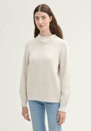 MIT STEHKRAGEN - Pullover - dusty beige rib structure