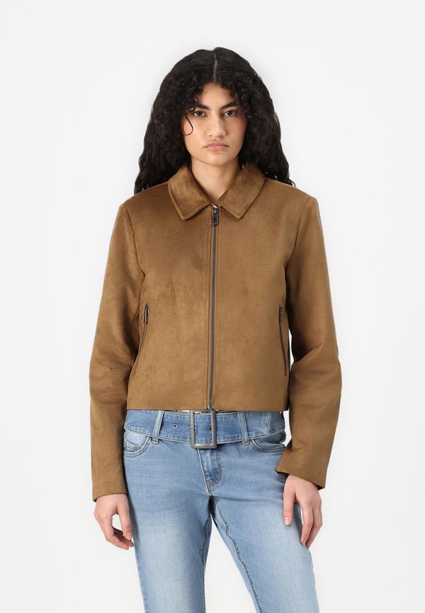 ONLTULIP ZIP JACKET - Faux leather jacket - cognac