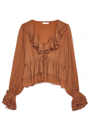 RUFFLE LONG SLEEVE - Palaidinė - caramel
