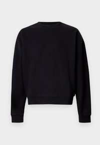Čierna mikina z bavlny, s okrúhlym výstrihom, dlhými rukávmi a rebrovanými manžetami a lemom. Minimalistický dizajn, žiadne viditeľné vzory.