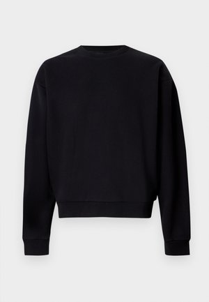 Sort sweatshirt lavet af bomuld, med rund hals, lange ærmer og ribbede manchetter og kant. Minimalistisk design, ingen synlige mønstre.