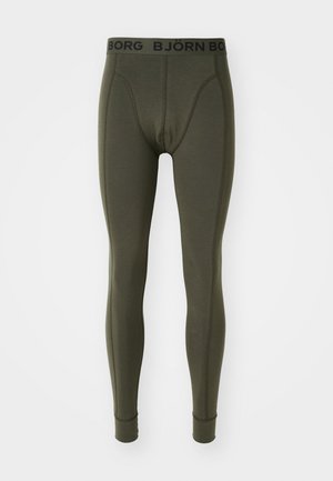 Viininvihreät legginsit, joissa on tiukka istuvuus, mustalla brändin logolla varustettu vyötärö ja litteät saumat lisäämään mukavuutta. Sileä kangas.
