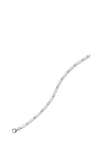 Bracelet en argent avec des maillons alternant entre lisses et texturés, ornés de petites pierres décoratives, fermé par un fermoir à mousqueton.