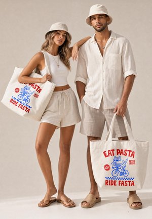 Neverless, STRANDTASCHE - DESIGN EAT PASTA – CANVAS TOTE BAG DAMEN HERREN UNISEX - Tote bag - natur