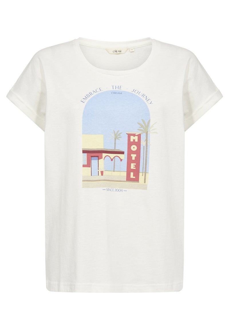 Cream T-shirt print wit Cream T-shirt print wit