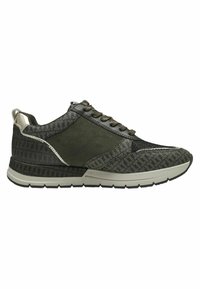 Sneaker verdi in misto di camoscio e tessuto testurizzato, con un lato con motivo, lacci rotondi e suola ammortizzata.
