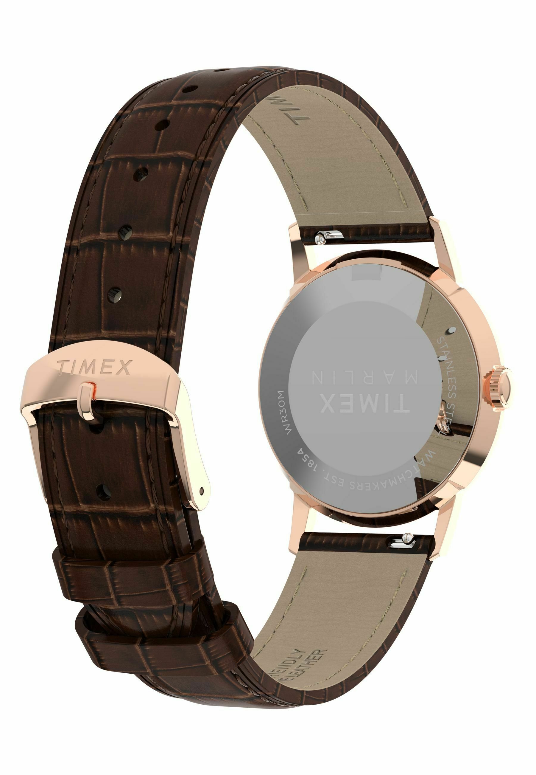 Timex Marlin Orologio Da Uomo – 34mm, Cassa In Acciaio, Quadrante Marrone, Cinturino In Pelle Naturale, Carica Manuale