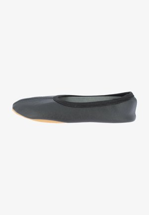 Zwarte leren ballerinas met een ronde neus en een elastische rand. Beschikt over een flexibele rubberen zool voor comfort en gemakkelijke beweging.
