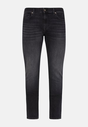 Jeans in denim nero con una vestibilità slim, con chiusura a zip e bottone. Leggera scoloritura e design classico a cinque tasche.