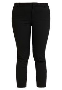 Zwarte op maat gemaakte broek met een slim fit, platte voorkant, riemlussen en zijzakken. Gemaakt van een gladde, rekbare stof voor comfort.