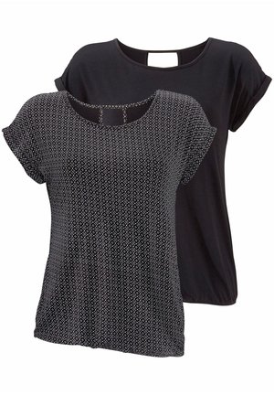 2 pack - T-shirt print - schwarz-gemustert+schwarz-uni