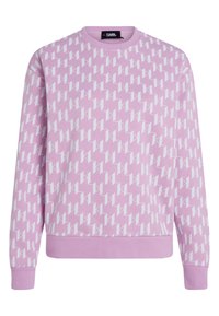 Rosa sweatshirt med ett heltäckande vitt geometriskt mönster. Designad med rund halsringning och ribbade muddar och nederkant. Mjuk tygstruktur.