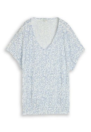 TOM TAILOR, CRINKLE T-SHIRT MIT MUSTER - Nyomott mintás póló - white small leaves design