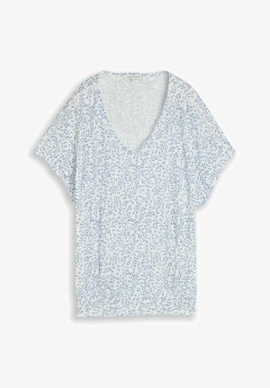 TOM TAILOR, CRINKLE T-SHIRT MIT MUSTER - Nyomott mintás póló - white small leaves design