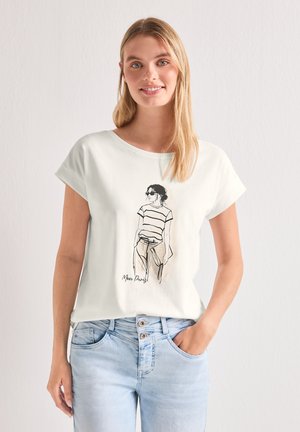 Street One, DROPPED SHOULDER SHIRT MIT FRONTPRINT - Camiseta estampada - off white