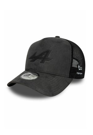 Schwarze verstellbare Baseballkappe mit Netzrücken, erhöhtem "44"-Logo auf der Vorderseite und New Era-Logo am Seitenpanel.