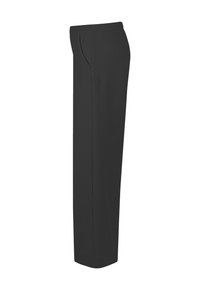 Schwarze maßgeschneiderte Hose mit geradem Bein, aus glattem Stoff gefertigt. Verfügt über seitliche Taschen und eine einzelne Gesäßtasche für Praktikabilität.