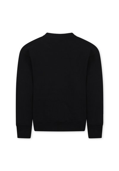 Zwarte sweatshirt met lange mouwen, geribbelde manchetten en een ronde hals. Heeft een soepele katoenen textuur zonder zichtbare logo's of versieringen.