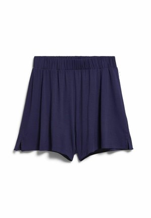 Marineblaue Shorts mit elastischem Bund, Seitenschlitzen und lockerem Schnitt, entworfen für Komfort und legere Trageweise.
