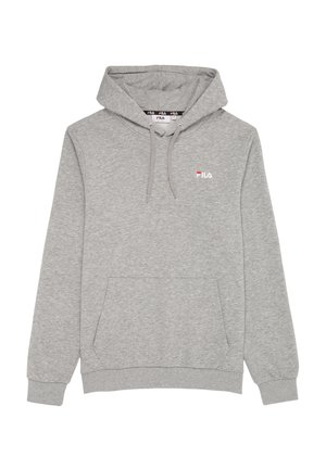 Sudadera con capucha FILA de color gris claro con bolsillo canguro delantero, capucha con cordón ajustable, puños acanalados y pequeño logotipo en el pecho izquierdo.