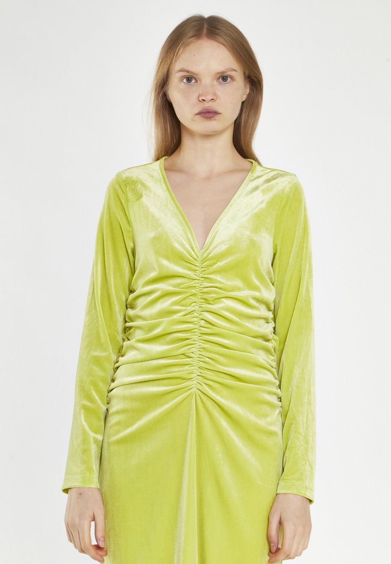 green emerald velvet dress Lime Green Velvet Ao Dai Top Only, NO PANTS 47E