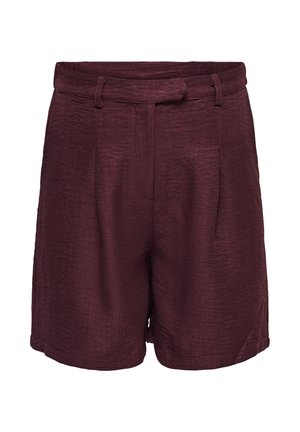 Shorts bordeaux foncé taille haute avec passants pour ceinture, devant ajusté et coupe ample, présentés sur fond blanc.