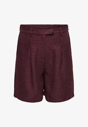 Shorts bordeaux foncé taille haute avec passants pour ceinture, devant ajusté et coupe ample, présentés sur fond blanc.