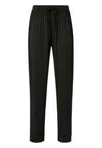 Sorte loungebukser lavet af blødt stof, med en elastisk talje med snor, tapered ben og ribbede ankler.