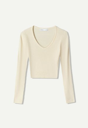 Bershka V-NECK - SWEATER  - Pulóver - beige