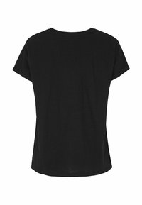 Sort kortærmet t-shirt lavet af blødt stof, med rund hals og en løs pasform. Bagfra ses en glat, udekoreret overflade.