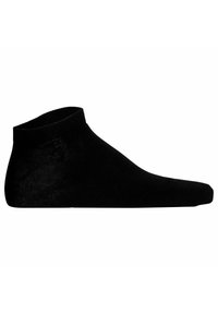 Calcetín negro de tobillo hecho de un material liso y elástico con un puño acanalado. Presenta un diseño de corte bajo para un uso discreto.